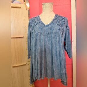 Charlie Paige Blue Embroidered Top